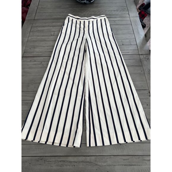 Veronica Beard Navy and White Striped Wide Leg Pants - Picture 7 of 7